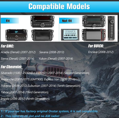 Car Stereo Android GPS Navigation Head Unit w/ CarPlay Android Auto Multimedia -Backup Camera for Chevrolet Silverado GMC Sierra Yukon 2007-2013