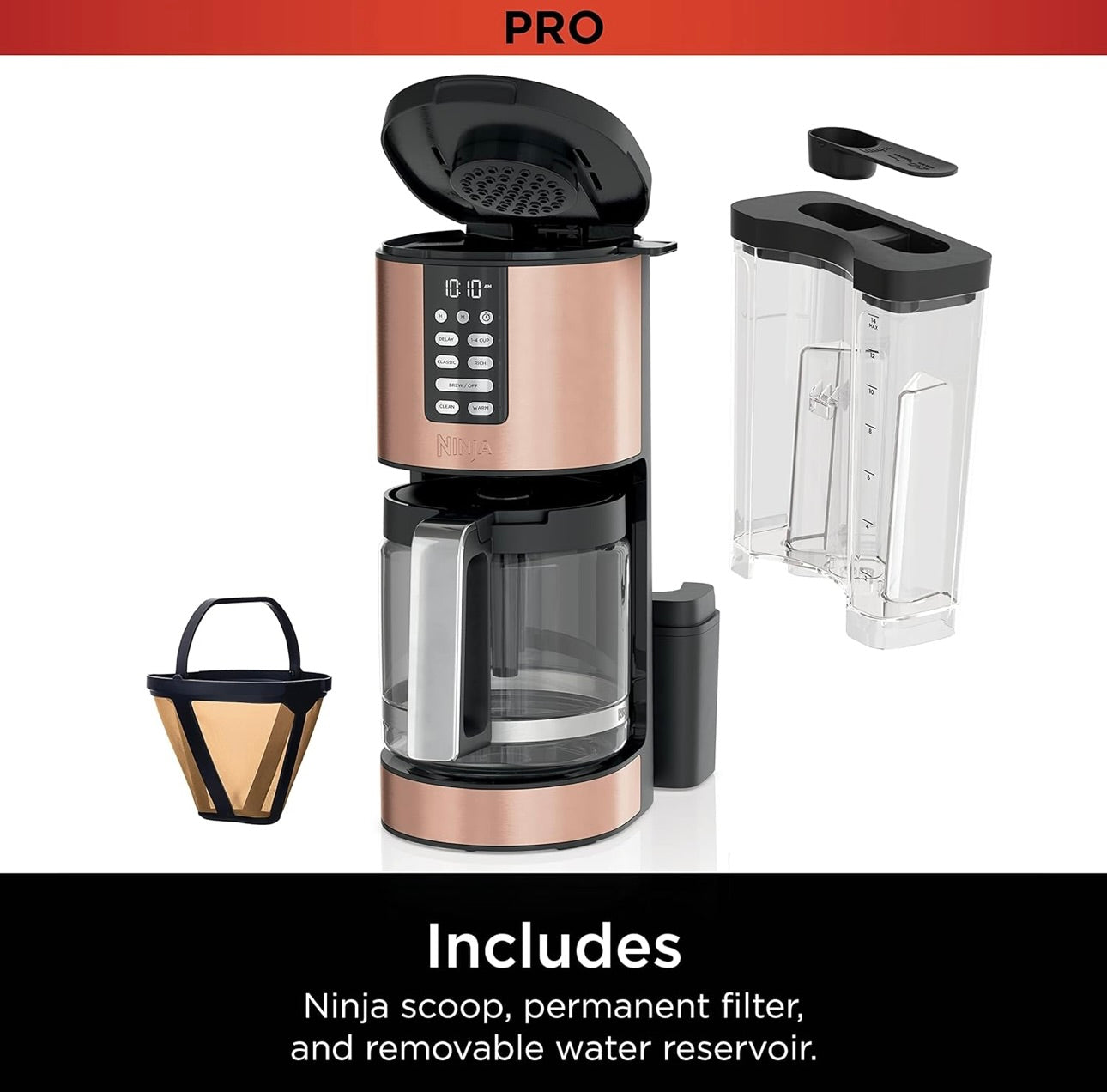 Ninja Programmable XL 14-Cup Coffee Maker PRO with Permanent Filter, 2 Brew Styles Classic & Rich - Copper DCM201CP