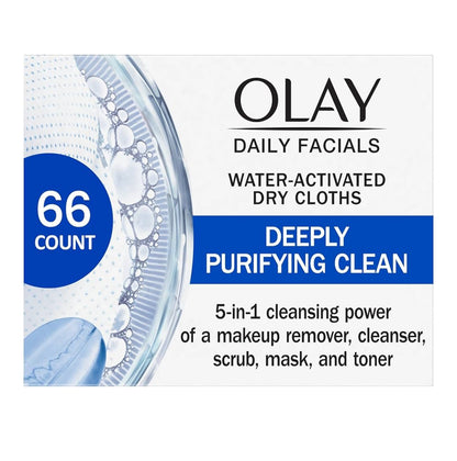 Olay Skoonmaakdoekies, Daaglikse Gesigsbehandelings, Krag van ’n Grimeringverwyderaar, Afskropmiddel, Toner, Masker en Skoonmaakmiddel Vitamienkompleks-geïnfuseerde Formule (66 st)