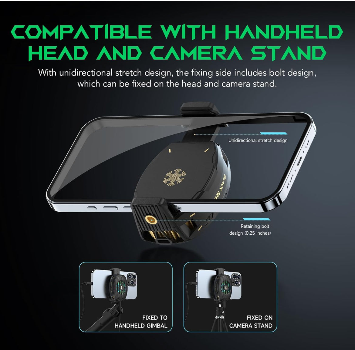 Black Shark Phone Cooler for Gaming FunCooler 4, Wired Mobile Phone Cooling Fan Lightweight Quiet with RGB Light