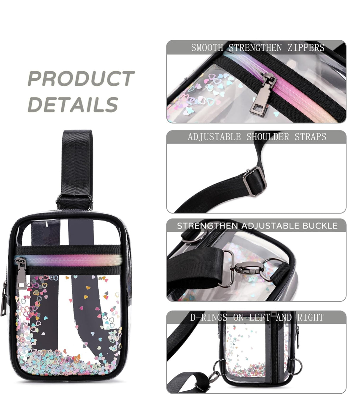 Clear Crossbody Bags for Women Girls Stadium Approved Sling Pack Bag Shoulder Belt Purses Transparent Chest Backpack