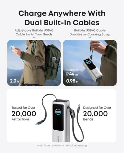 ANKER Skootrekenaar Kragbank, 25 000 mAh Draagbare Laaier met Drievoudige 100W USB-C Poorte - NUUT