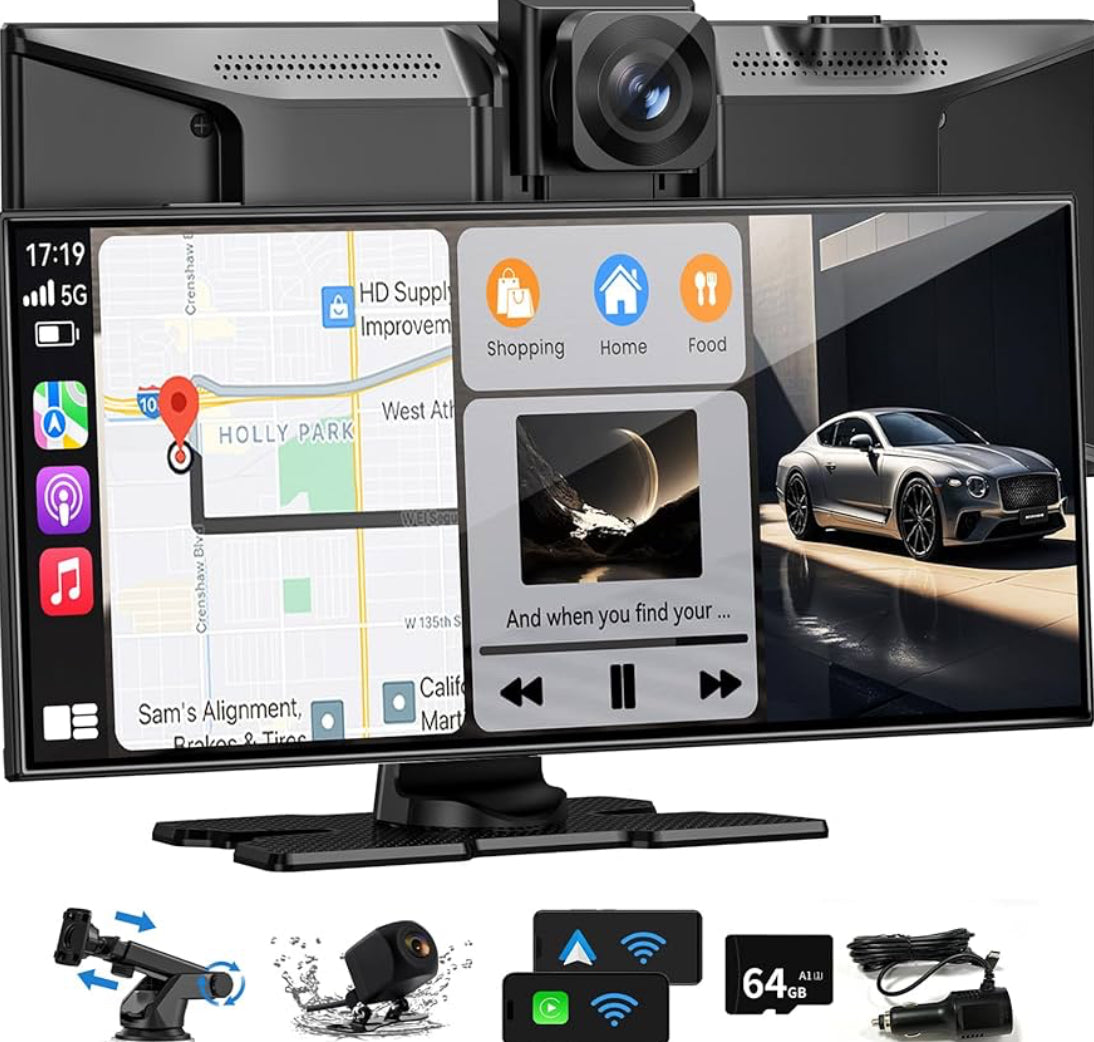 CarPlay Screen 11.5" Bluetooth, Wireless Android Auto Display w/ 4K Dashcam, 1080P Rear Cam, Bluetooth, Voice Control