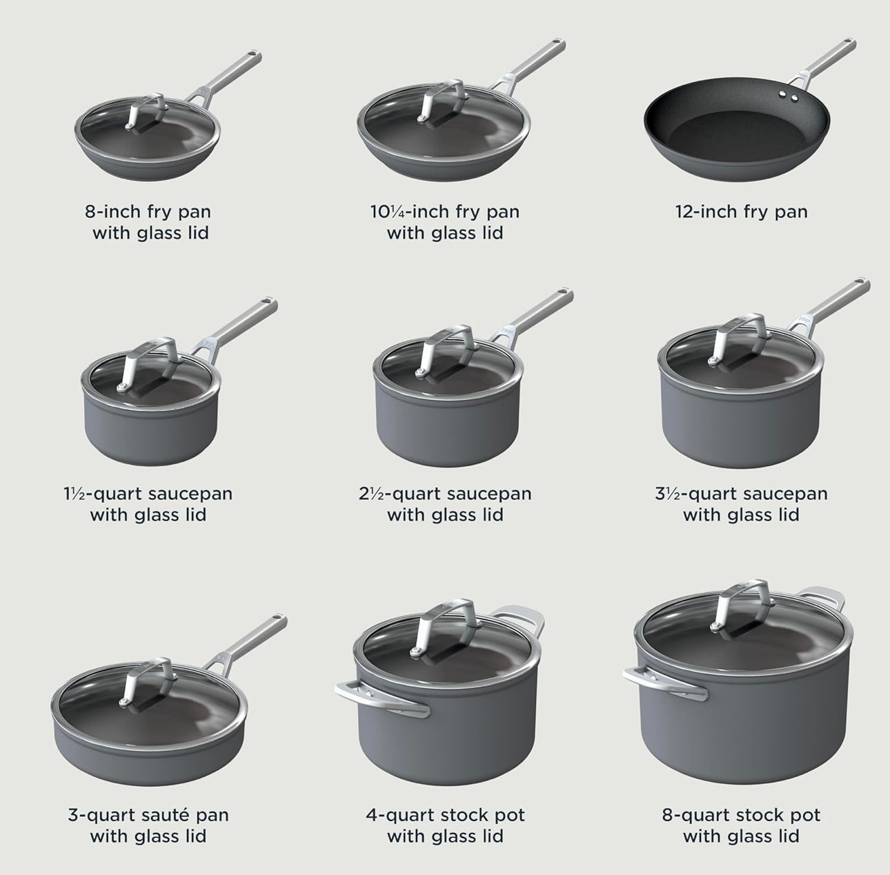 Ninja Cookware, Ninja NeverStick Professional, 16-Stuk Pot- en Panstel, Kleefvrye Braaipanne, Kombuisbenodigdhede, Voorraadpot, Kookpot, Glasdeksels, Soteerpan, Alle Stoofplate, Swart, C39900