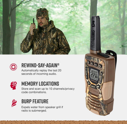 Cobra ACXT1035R FLT CAMO Waterdigte Walkie-Talkies – Herlaaibaar, Dryf, 22 Kanale, Langafstand 37-Myl Tweeradio-stel (2-pak)