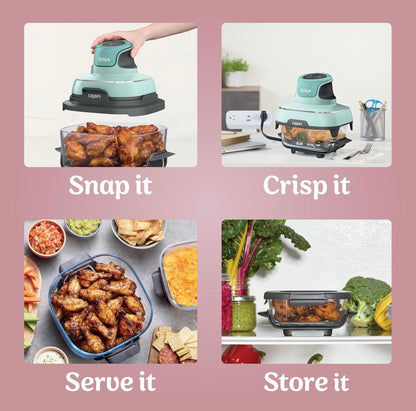 Ninja Crispi 4-in-1 Draagbare Glaslugbraaier-Kookstelsel, 4 QT & 6 Koppie Glashouers met Bergdeksels - Pienk, FN101PK