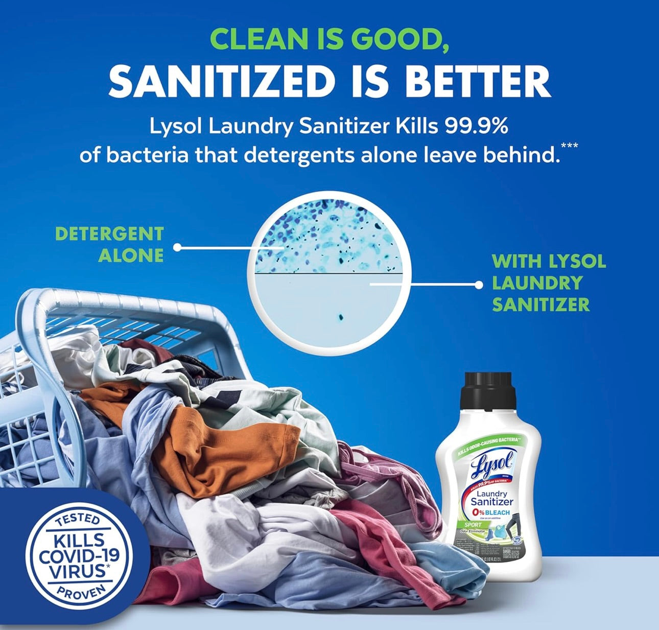Lysol Sport Wasgoedontsmetter Byvoeging, Ontsmettingsvloeistof vir Gimklere en Aktiewe drag, 0% Bleikmiddel, Elimineer Reukveroorsakende Bakterieë, 41oz