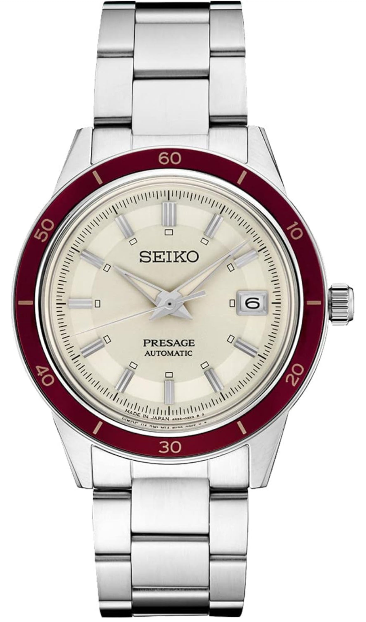 SEIKO Automatic Watch for Men - Presage Collection - Ivory Sunray-Finish Dial, Vintage 1960s Watch Inspiration - 50M Water Resistant