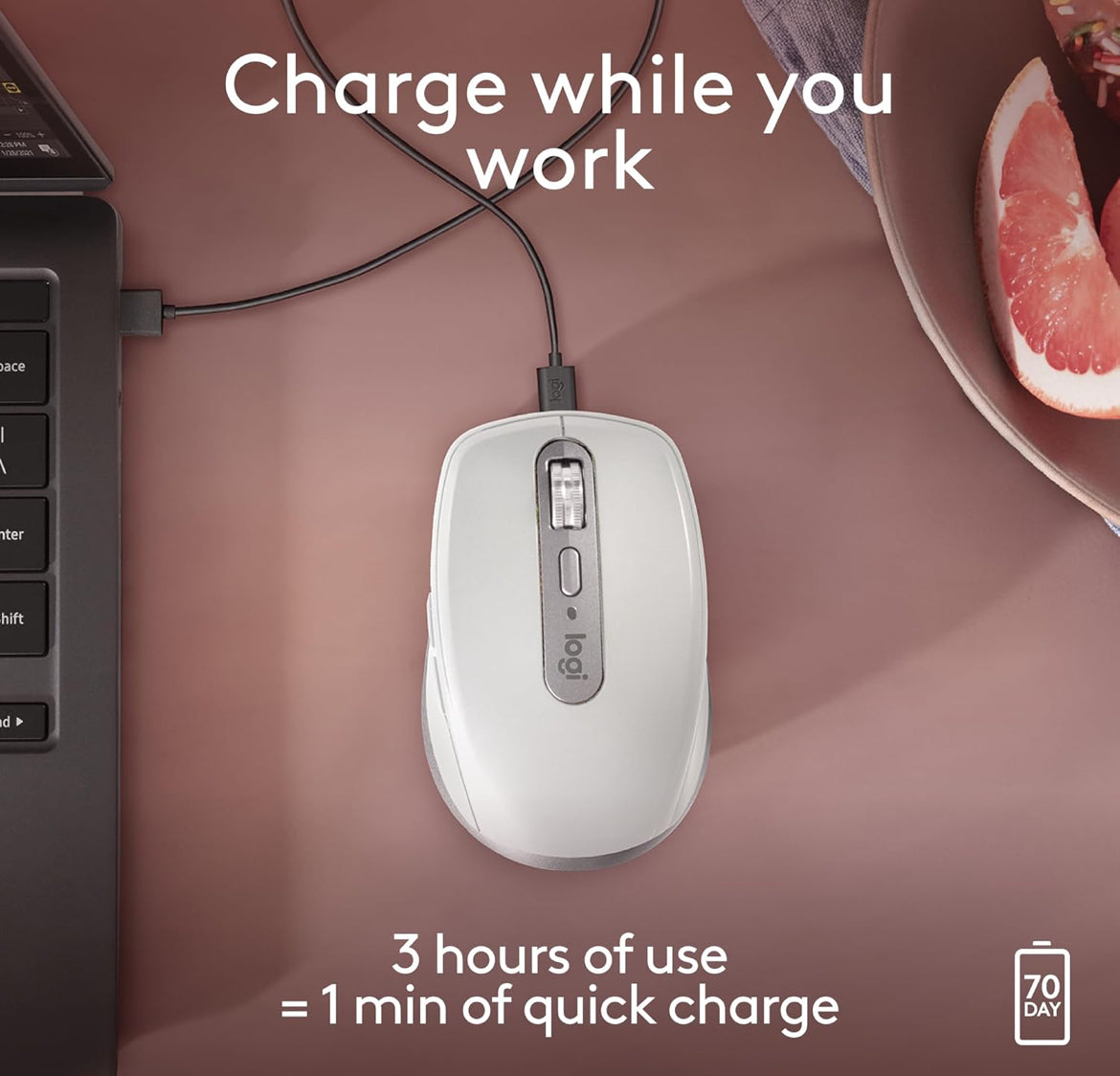 Logitech MX Anywhere 3S vir Mac, Kompakte Koordlose Bluetooth Muis, 8K DPI Enige-Oppervlak Opsporing, Stil Klieke, USB C, Koordlose Muis vir MacBook Pro, MacBook Air, iMac, iPad - Liggrys