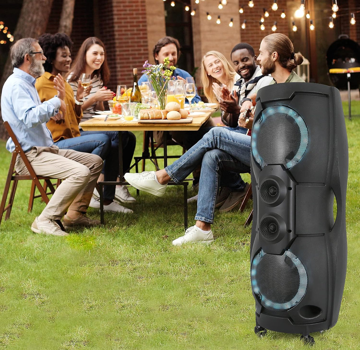 Portable Bluetooth PA Speaker System - 1000W Indoor/Outdoor Bluetooth Speaker PA System w/TWS, Recorder, Microphone in, Party Lights, USB SD Card Reader, FM Radio, Rolling Wheels PPHP82LB,Black
