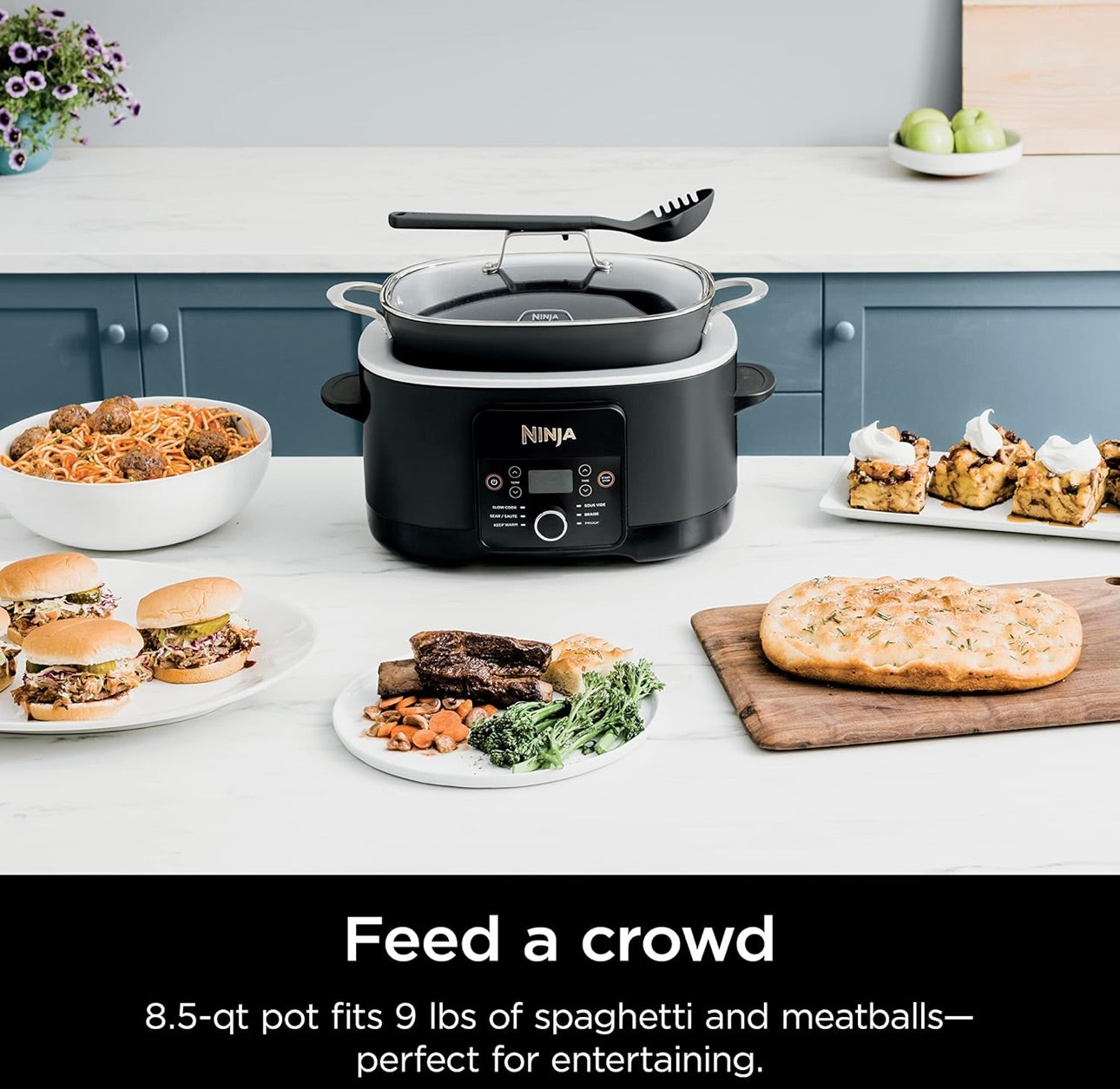 Ninja MC1010 Foodi PossibleCooker PLUS - Sous Vide & Rysrys 6-in-1 Multikoker, met 8.5 Liter, Stadige Koker, Nederlandse Oond & Meer, Glasdeksel & Geïntegreerde Lepel, Kleefvry, Oondvaste Pot tot 260°C, Swart