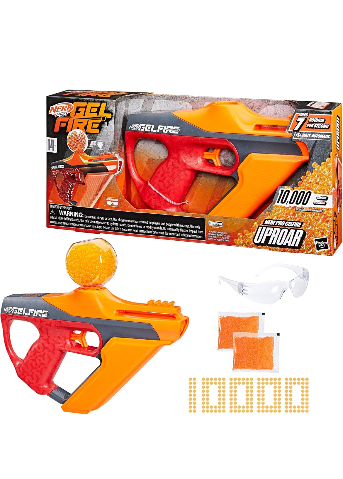 Nerf Pro Gelfire Uproar Full Auto Blaster, 150 FPS, 10,000 Gelfire Rounds, 400 Round Hopper, Eyewear, Ages 14+