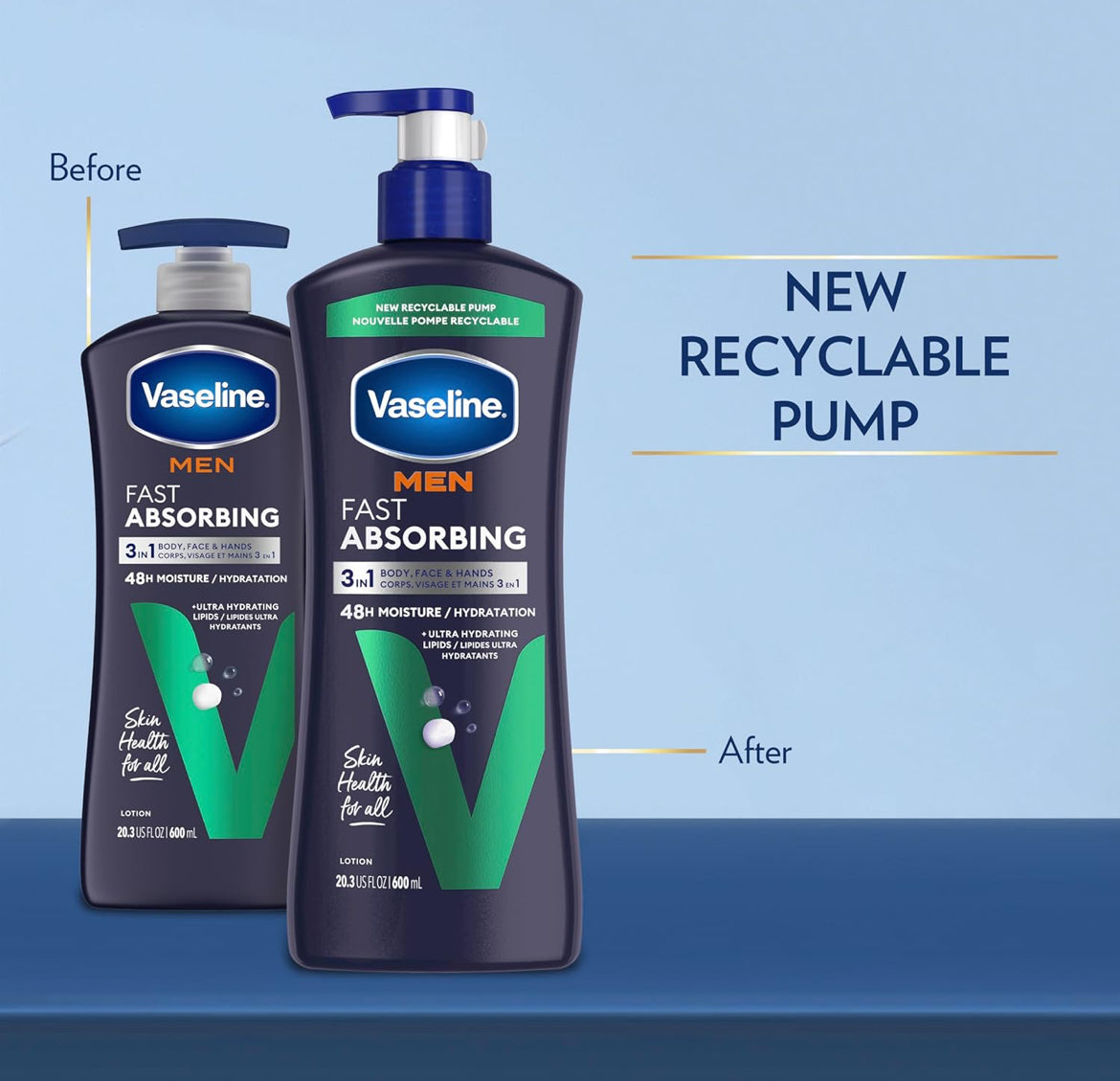 Vaseline Men's Healing Moisture Hand & Body Lotion For Dry or Cracked Skin Fast Absorbing Non-Greasy Lotion for Men 20.3 oz, Pack of 3