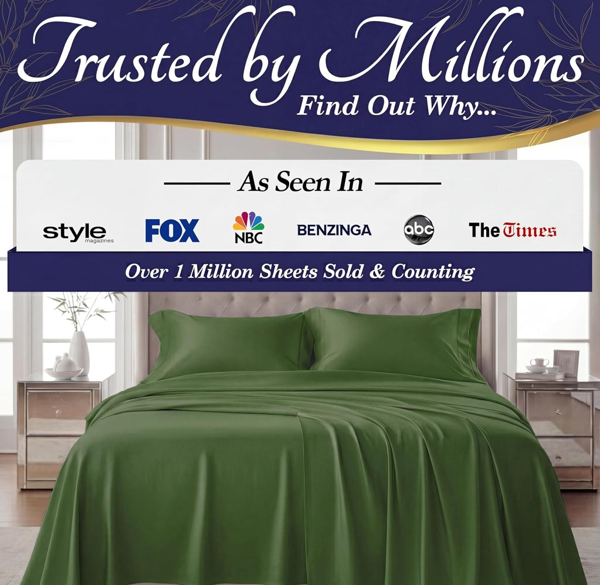DECOLURE 100% Viscose Derived from Bamboo Sheets King Size - Luxury 4 Pc Naturally Cooling Sheets, Ultra Soft Bed Set - Deep 17" Pockets, Durable Double Stitching, Oeko Tex Standard (Olive)