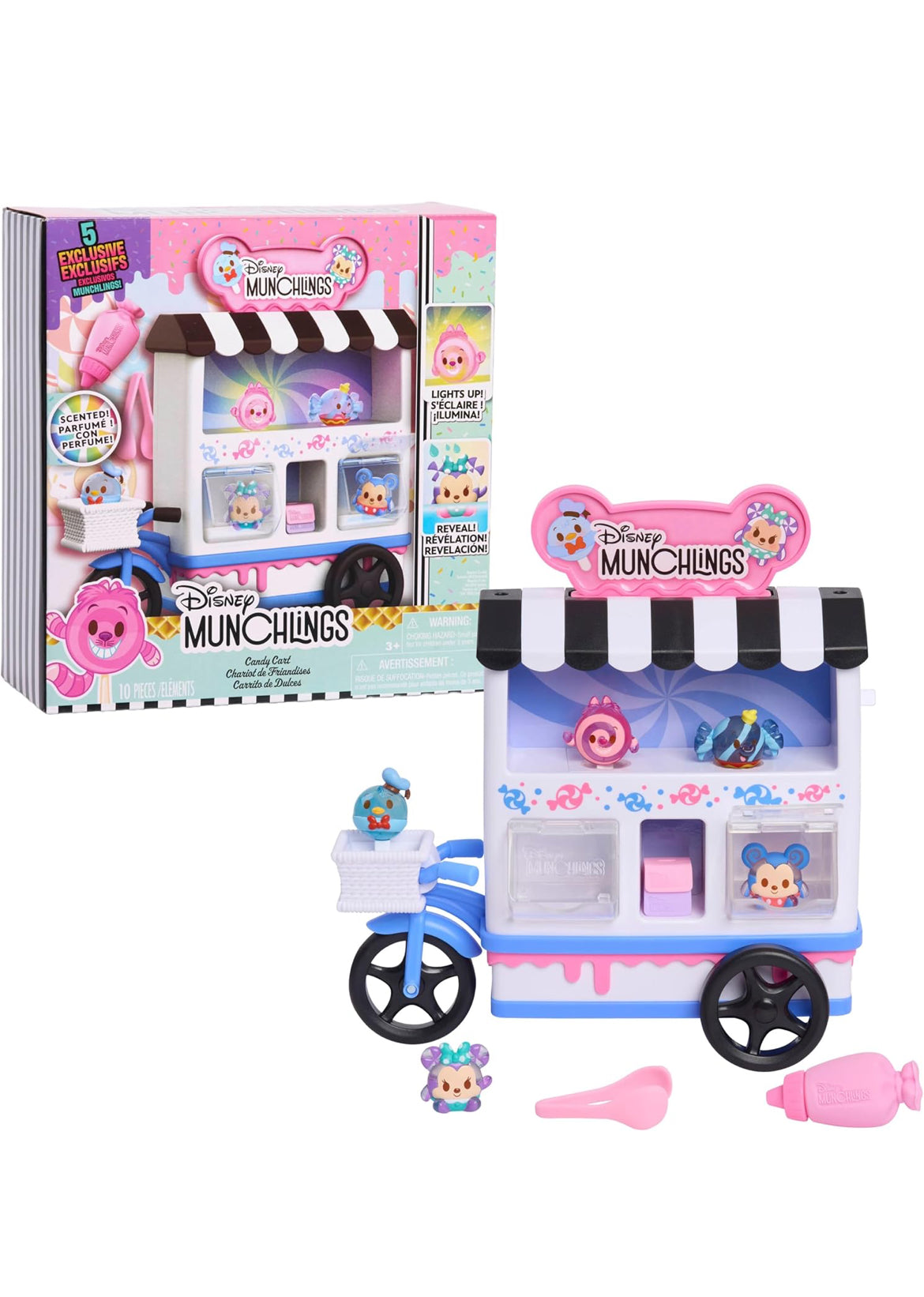 Just Play Disney Munchlings Candy Cart Playset w/ Lights (13-Pieces) Color Change and Scented Figures