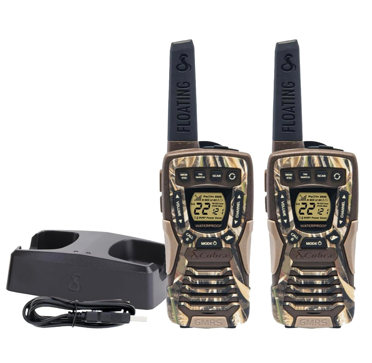 Cobra ACXT1035R FLT CAMO Waterdigte Walkie-Talkies – Herlaaibaar, Dryf, 22 Kanale, Langafstand 37-Myl Tweeradio-stel (2-pak)