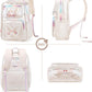 Girls Clear Backpack,2 PCS Large Backpacks Set,Heavy Duty Bookbag Stadium Approved Daypack Transparent Women Bag See Through Daypack for Kids Elementary Middle School Students Teens Sport Beige