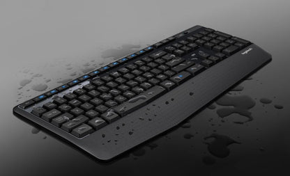 Logitech K345 Draadlose Sleutelbord - Volgrootte Sleutelbord met Polsrus, 2.4 GHz Draadlose USB-ontvanger - vir rekenaar, skootrekenaar