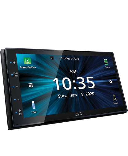 JVC KW-M560BT Apple CarPlay Android Auto Multimediaspeler met 6.8" Kapasitiewe Raakskerm, Bluetooth Oudio en Handvrye Oproepe, MP3-speler, Dubbel DIN, 13-band EQ, SiriusXM, AM/FM Motorradio
