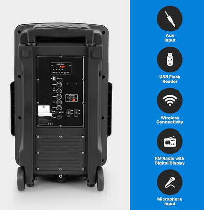 Wireless Portable PA Speaker System -1200W High Powered Bluetooth Compatible Indoor & Outdoor DJ Sound Stereo w/ USB MP3 AUX 3.5mm Input, Flashing Party Light & FM Radio