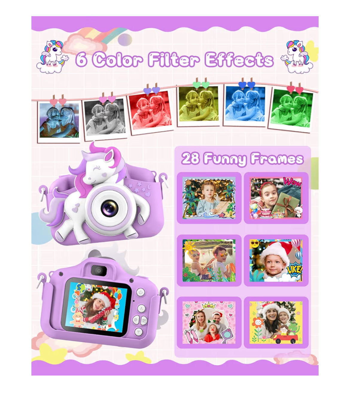 Kids Selfie Camera 20 MP HD 1080P IPS Screen Dual Digital Toy w/ 32Gb Card - (White/Purple)