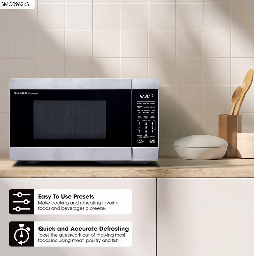 Sharp SMC0962KS 0.9 cu. ft. 900W Stainless Steel Countertop Microwave Oven
900 Watt, Removable 10.6" Carousel Turntable