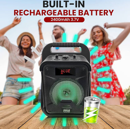 Draagbare Bluetooth PA-luidspreker-360W 8” Herlaaibare Binne/Buite BT Karaoke Klankstelselstel-Partytjieligte, LED-skerm, FM/AUX/MP3/USB/SD, 1/4" in, Dragraam-Koordlose Mikrofoon, Afstandbeheer