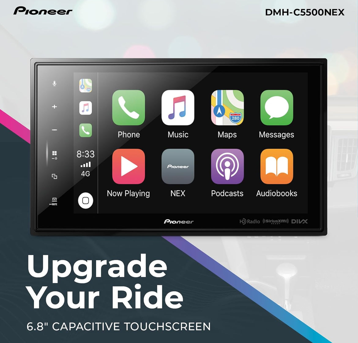 Pioneer 8" Capacitive Touchscreen Modular Chassis Car StereoDigital Multimedia Receiver, Wired Apple CarPlay & Android Auto, Alexa, Bluetooth, Backup Camera, FLAC, Hi-Volt RCA