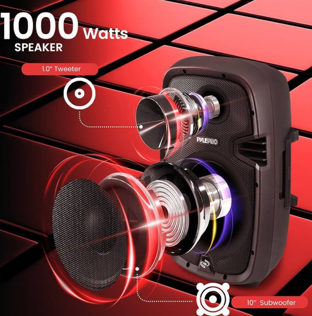 PRO 1000W Aangedrewe Bluetooth PA-stelsel luidsprekers - Aktief m/ 10" Subwoofer Monitorluidspreker en ingeboude USB