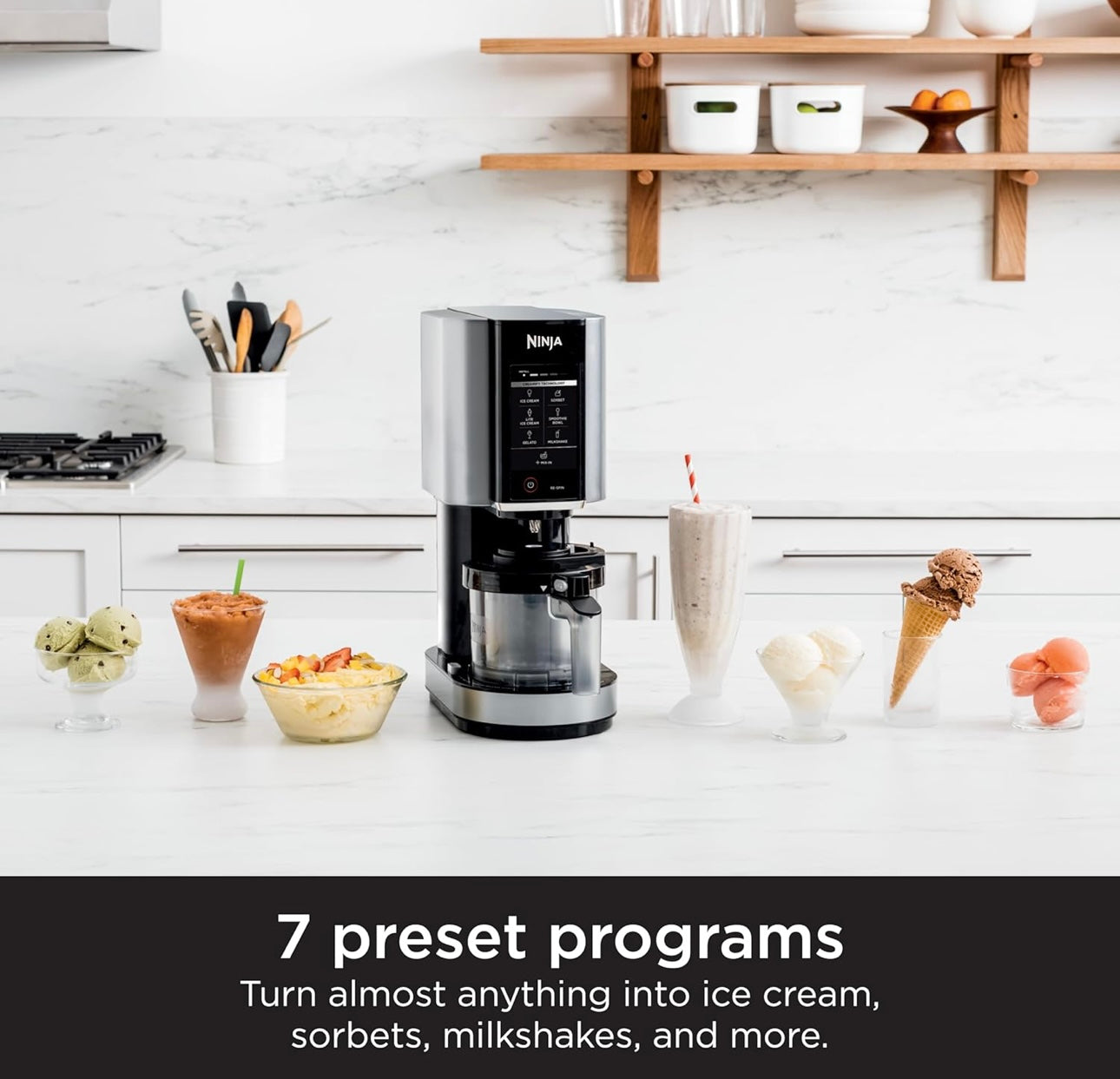 Ninja NC301 CREAMi Ice Cream Maker, for Gelato, Mix-ins, Milkshakes, Sorbet, Smoothie Bowls & More, 7 One-Touch Programs, with (2) Pint Containers & Lids, Compact Size, Perfect for Kids, Silver
