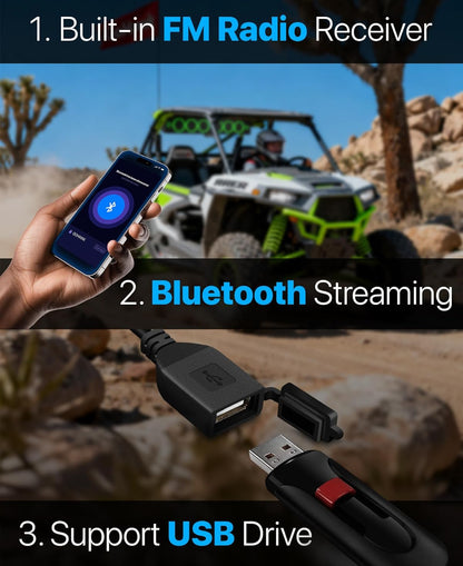 34" 8-Speaker UTV SoundBar w/ Bluetooth, IP66 Waterproof600W Peak Power, RGB lights, FM Radio/USB/AUX, Sync Mode, Fits 1.5"-2.25" Roll Cages for UTVs, Golf Cart, SXS, ATVs & Marine