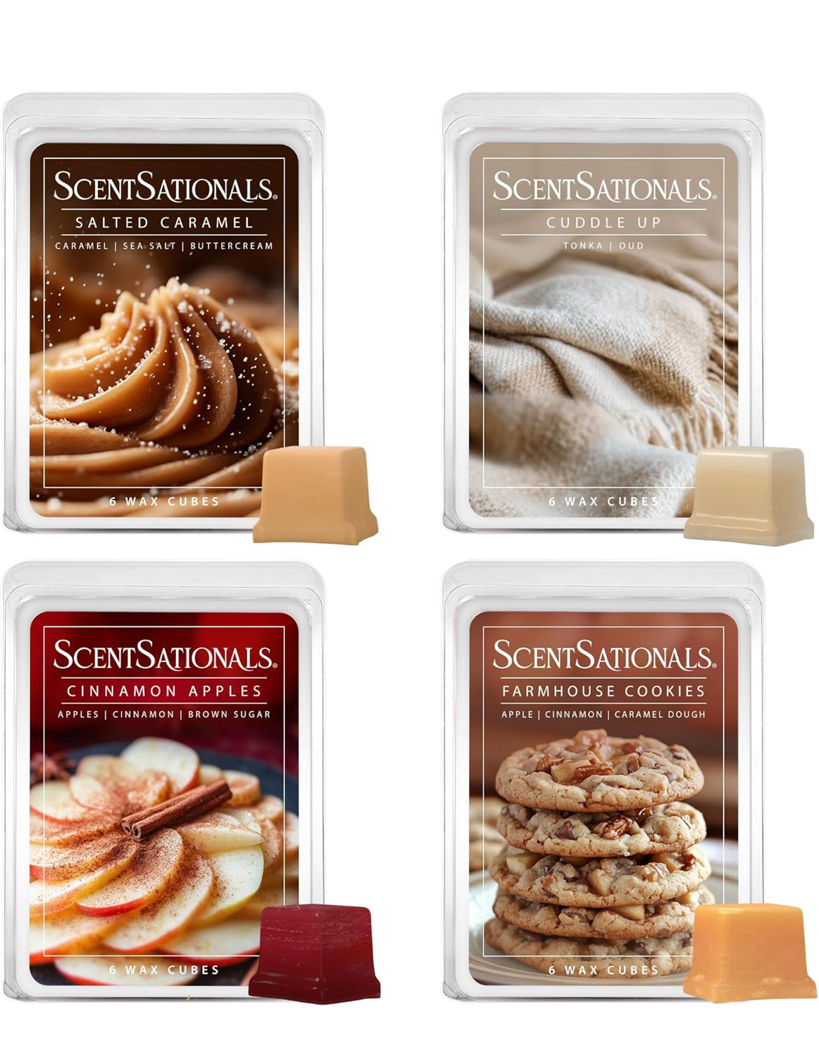 Scentsationals Fall Wax Melts Home Sweet Home - Cinnamon Apples, Salted Caramel Butter Cream & Farmhouse Cookies, 10oz (24 Cubes)