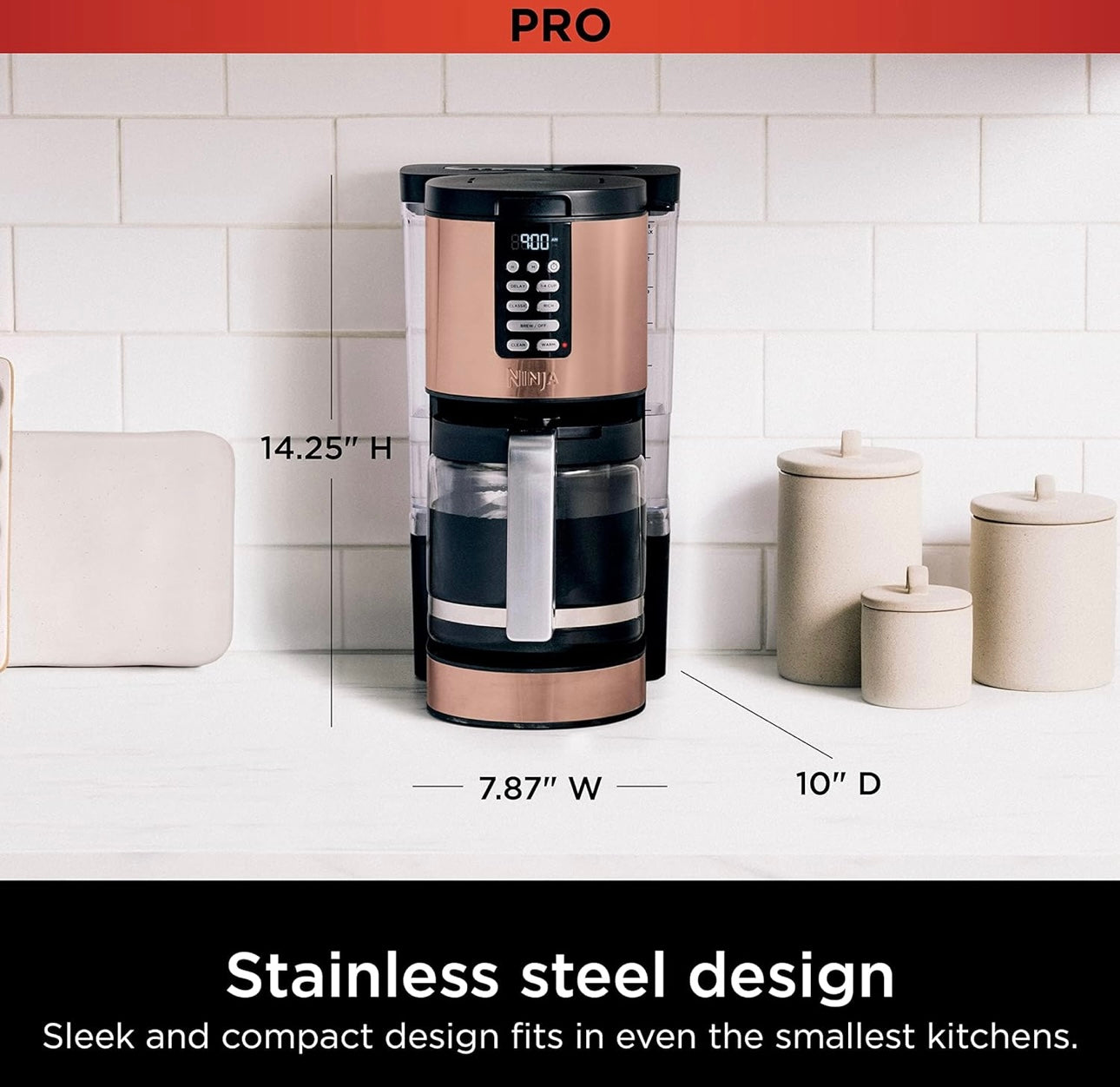Ninja Programmable XL 14-Cup Coffee Maker PRO with Permanent Filter, 2 Brew Styles Classic & Rich - Copper DCM201CP