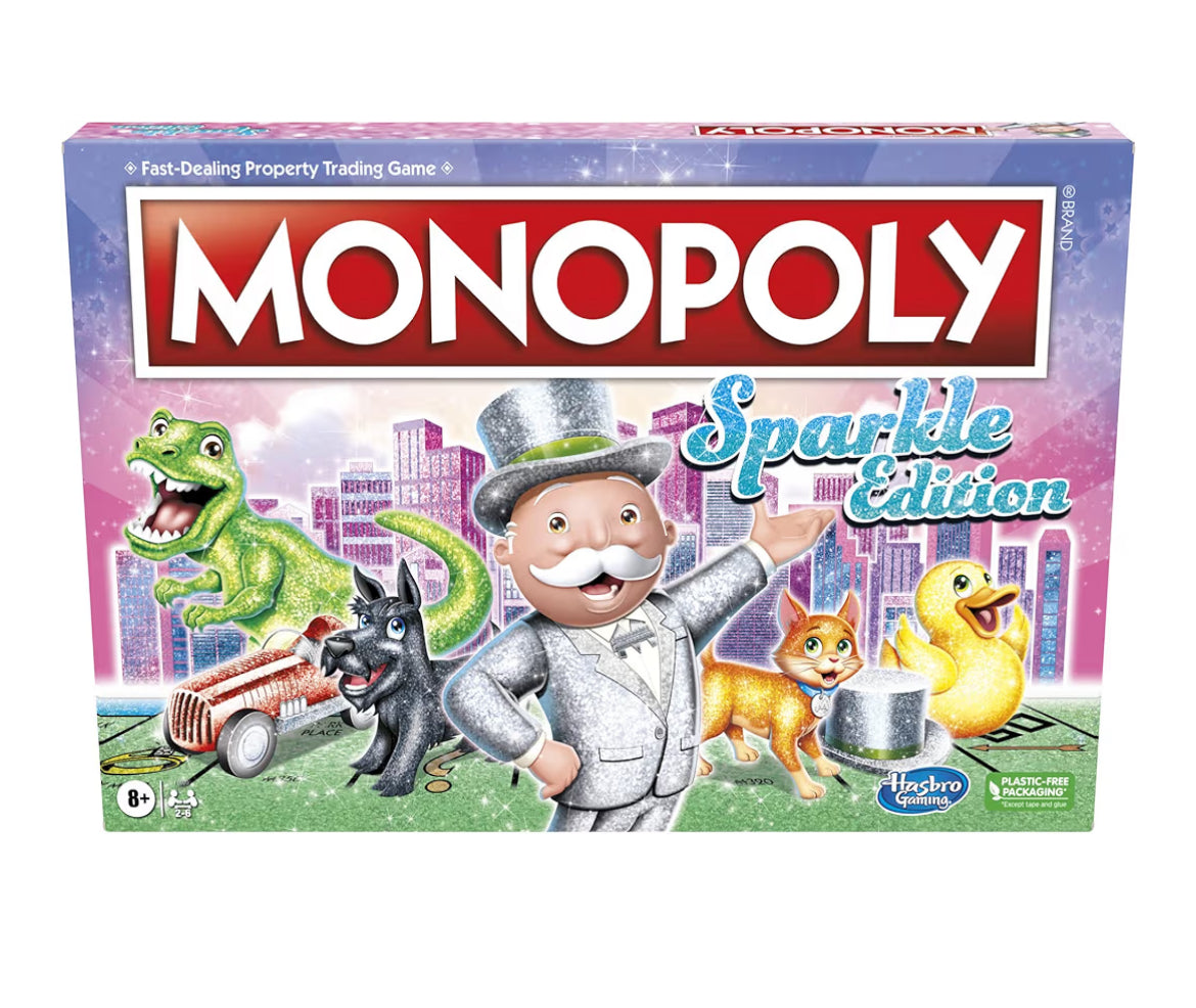 Hasbro Gaming Monopoly Sparkle Edition Board Game w/ Glittery Tokens, Pearlescent Dice, Sparkly Look