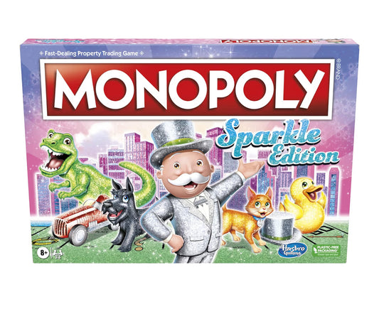 Hasbro Gaming Monopoly Sparkle Edition Board Game w/ Glittery Tokens, Pearlescent Dice, Sparkly Look