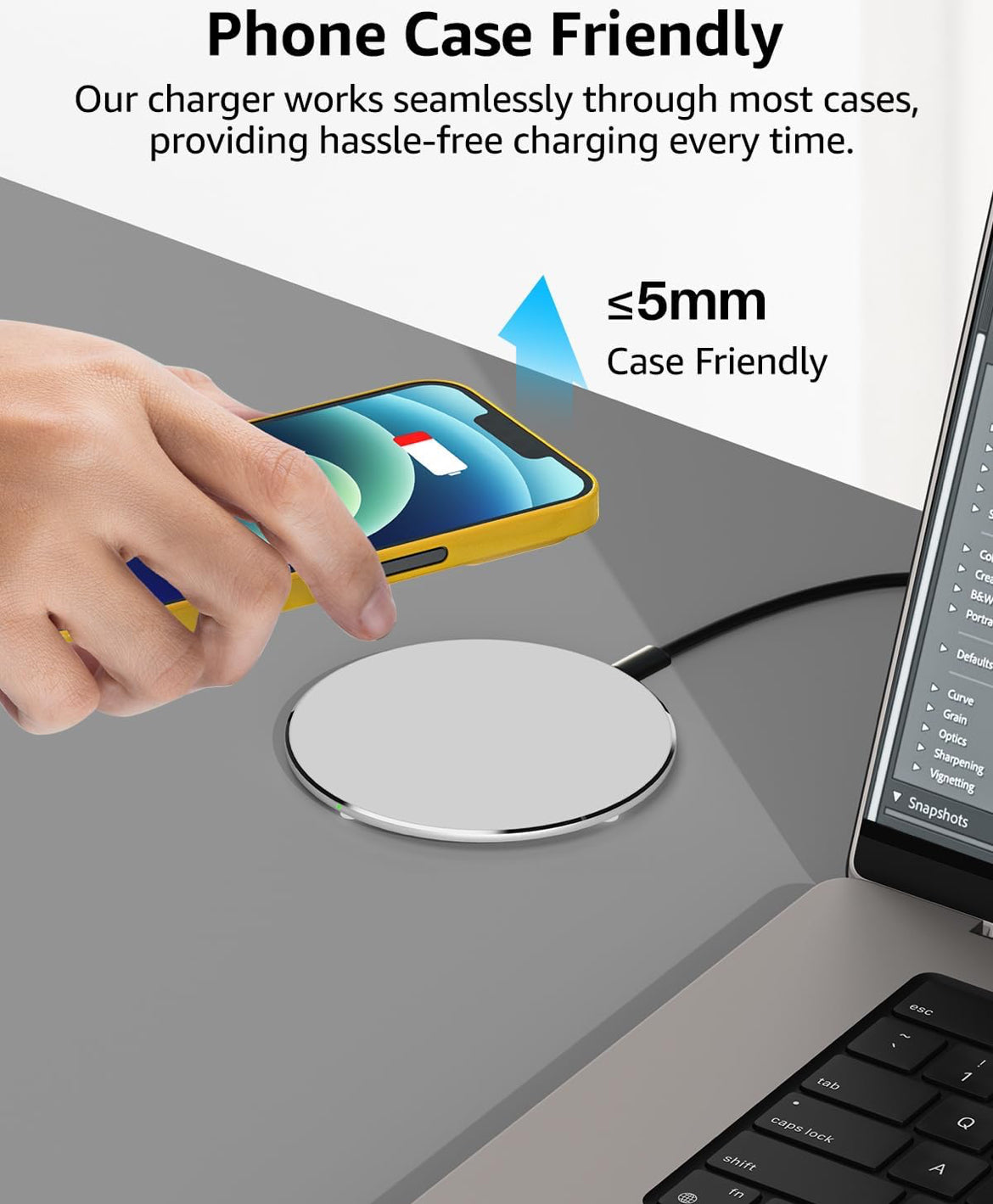 New Anti-Slip Wireless Charger 15W Max Fast Charging Pad Compatible w/ iPhone,Samsung Galaxy - White Silver