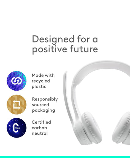 Logitech Zone 300 Draadlose Bluetooth Headset met Geraasonderdrukkende Mikrofoon, Versoenbaar met Windows, Mac, Chrome, Linux, iOS, iPadOS, Android – Off-White