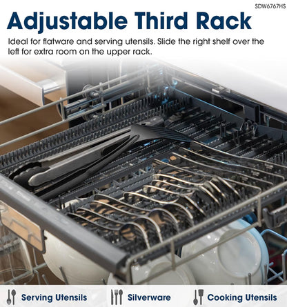 SHARP SDW6767HS Smart Dishwasher Works with Alexa. Includes LED Interior lights, Stainless Steel interior, Heated Dry with Fan Assist, Wash Zone cleans half load on either rack, Adjustable Third Rack