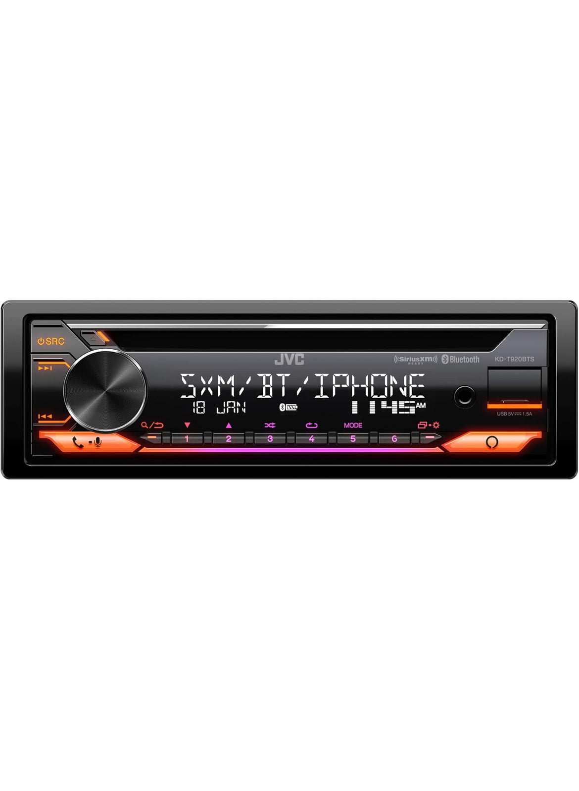 JVC KD-T920BTS Car Stereo with Bluetooth, Front USB, AUX, Amazon Alexa, SiriusXM Radio Ready, Hi-Power Amplifier