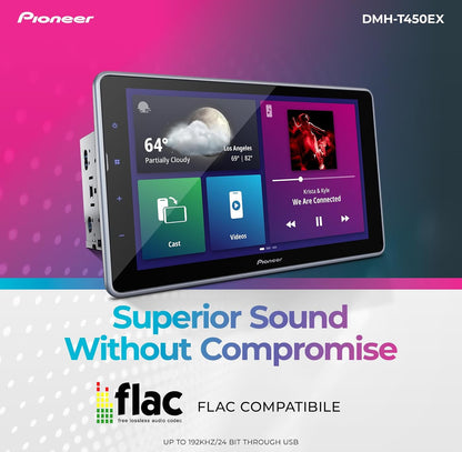 Pioneer DMH-T450EX 9" Capacitive Touchscreen Floating Display Car Stereo
Digital Multimedia Receiver, Alexa, Bluetooth, Backup Camera, FLAC, Short Chassis, USB, AM/FM Radio, 13-Band EQ, RCA Preouts