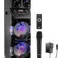 Portable Bluetooth 600W Dual 10” Rechargeable Indoor/Outdoor BT Karaoke Audio System -LED Display, FM/AUX/MP3/USB/SD, 1/4" in, Handle, Wheels -Wireless Mic, Remote Control