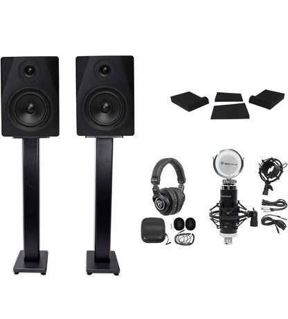 Rockville 2 DPM5B 5.25" 300w Dubbele Aktiewe Studio Monitors+Staanders+Pads+Oorfone BUNDEL