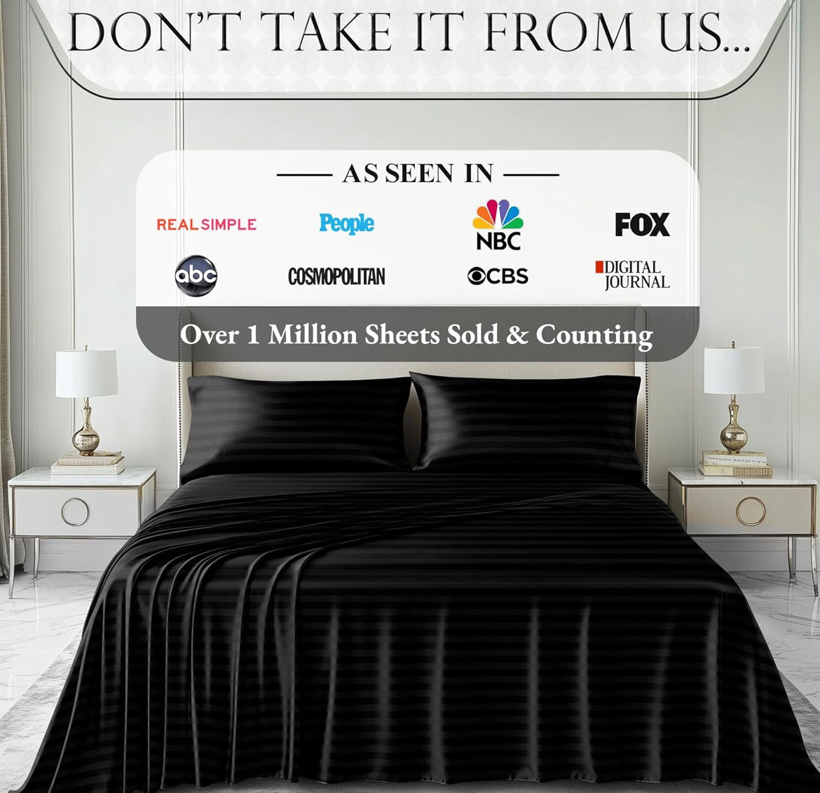 DECOLURE Satin Bed Sheets - 4 Piece Luxury Silky Queen Size Bedding Set - Softer Than Silk, Wrinkle-Free with 15” Deep Pocket Fitted Sheet, Perfect for Hair & Skin, Gifts for Women (Striped Black)