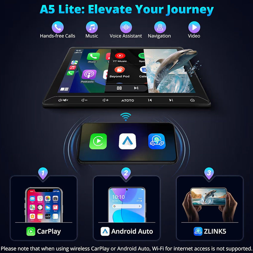 10" Dubbel-din Motorstereo met Agteruitry-kamera, Draadlose CarPlay & Android Auto, GPS Navigasie, WiFi/Bluetooth/USB, 24-Band EQ DSP/FM/LRV, MirrorLink