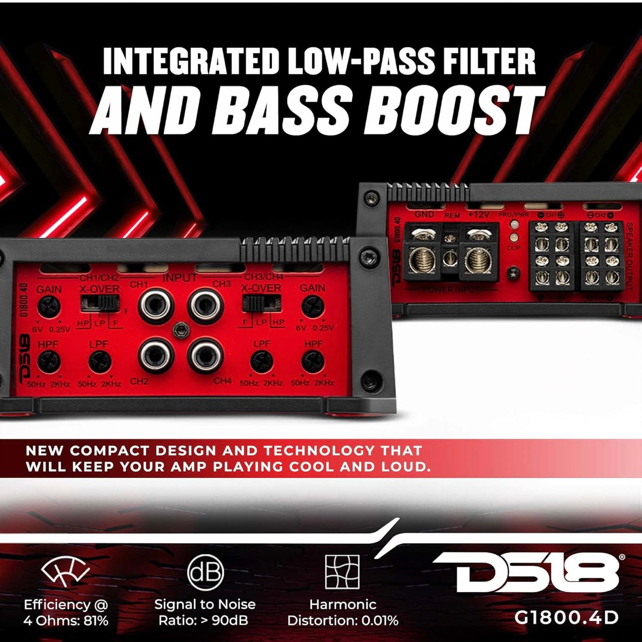 DS18 G1800.4D Car Audio Amplifier 4 Channel Class D Full Range 1800 Watts Extremely Powerful Amp