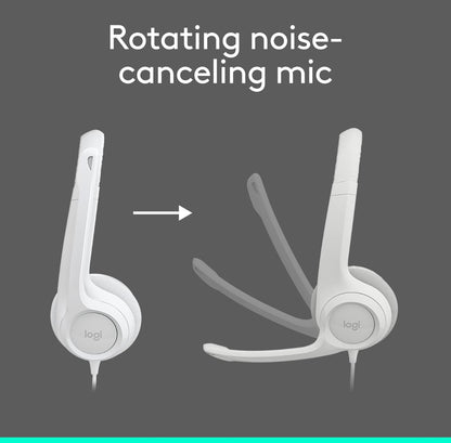Logitech H390-speletjieshoofoorfone, bedrade koptelefoon met mikrofoon, USB-koptelefoon met mikrofoon vir rekenaar, geraasdempende mikrofoon vir videovergaderings, musiek, speletjies – Spierwit