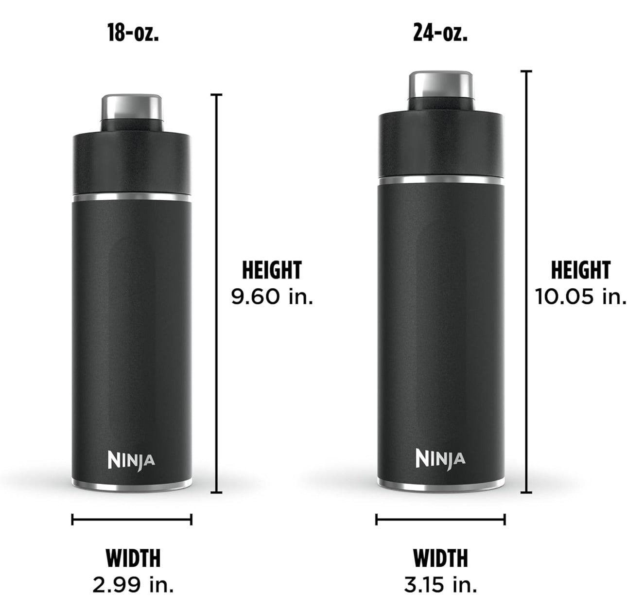 Ninja DW2401BK Thirsti 24oz Reiswaterbottel, Lekvry, 24 Uur Koud, Skottelgoedwasser Veilig, Dubbelwandige Vlekvrye Staal Geïsoleerde Tuimelaar - Oniks Swart