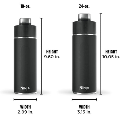 Ninja DW2401BK Thirsti 24oz Reiswaterbottel, Lekvry, 24 Uur Koud, Skottelgoedwasser Veilig, Dubbelwandige Vlekvrye Staal Geïsoleerde Tuimelaar - Oniks Swart
