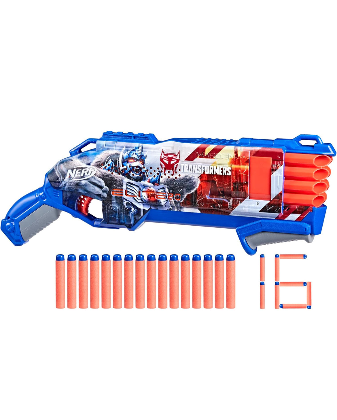 NERF Transformers Optimus Primal Dart Blaster, 16 Nerf Elite Darts, Pump Action, Toy Foam Blasters for 8 Year Old Boys & Girls & Up