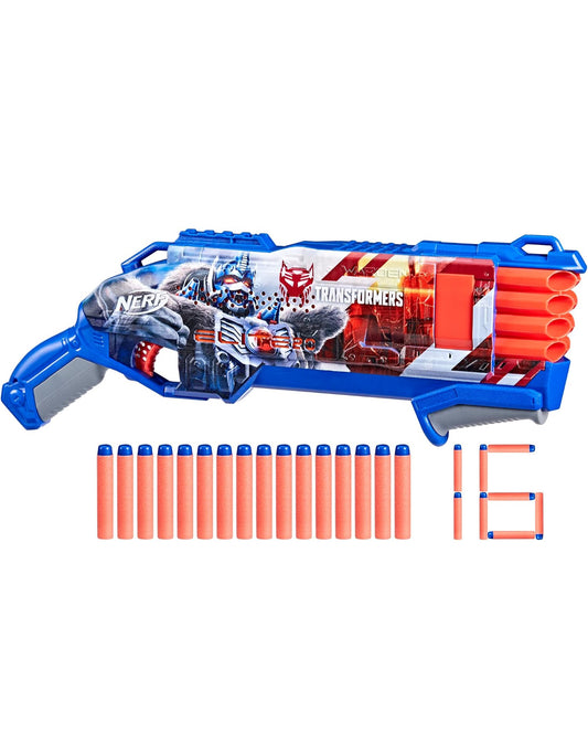 NERF Transformers Optimus Primal Dart Blaster, 16 Nerf Elite Darts, Pump Action, Toy Foam Blasters for 8 Year Old Boys & Girls & Up